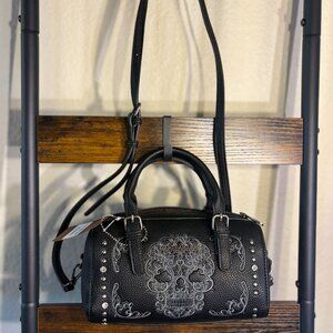 Montana West White Embroidered Sugar Skull Satchel Bag  Western Crossbody Purse